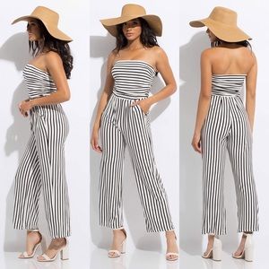 Black & White Striped Strapless Jumpsuit